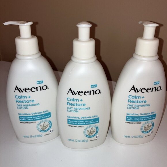 Aveeno Calm + Restore Oat Repairing Lotion. Sensitive, Delicate Skin 3 X 12oz - Picture 1 of 4